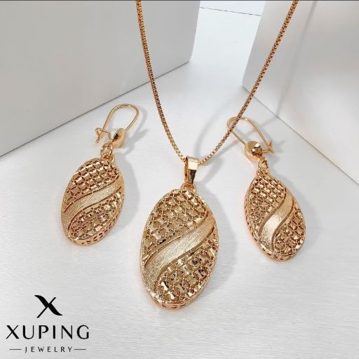 نیمست ژوپینگ کد 1002 با زنجیر، طلایی با آبکاری طلای ۱۸ عیار، گوشواره عصایی